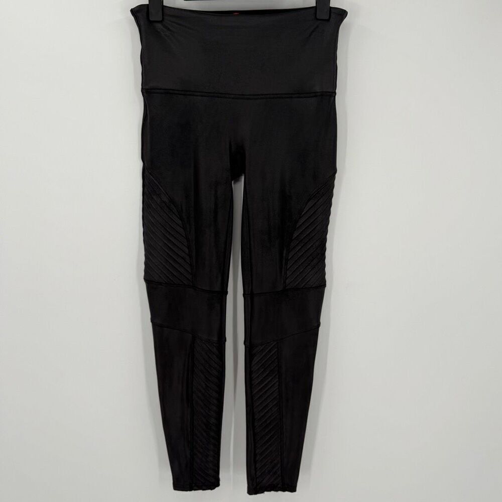 Spanx Faux Leather Moto Leggings Edgy Shaping Ankle Length Women XL Black 20136R